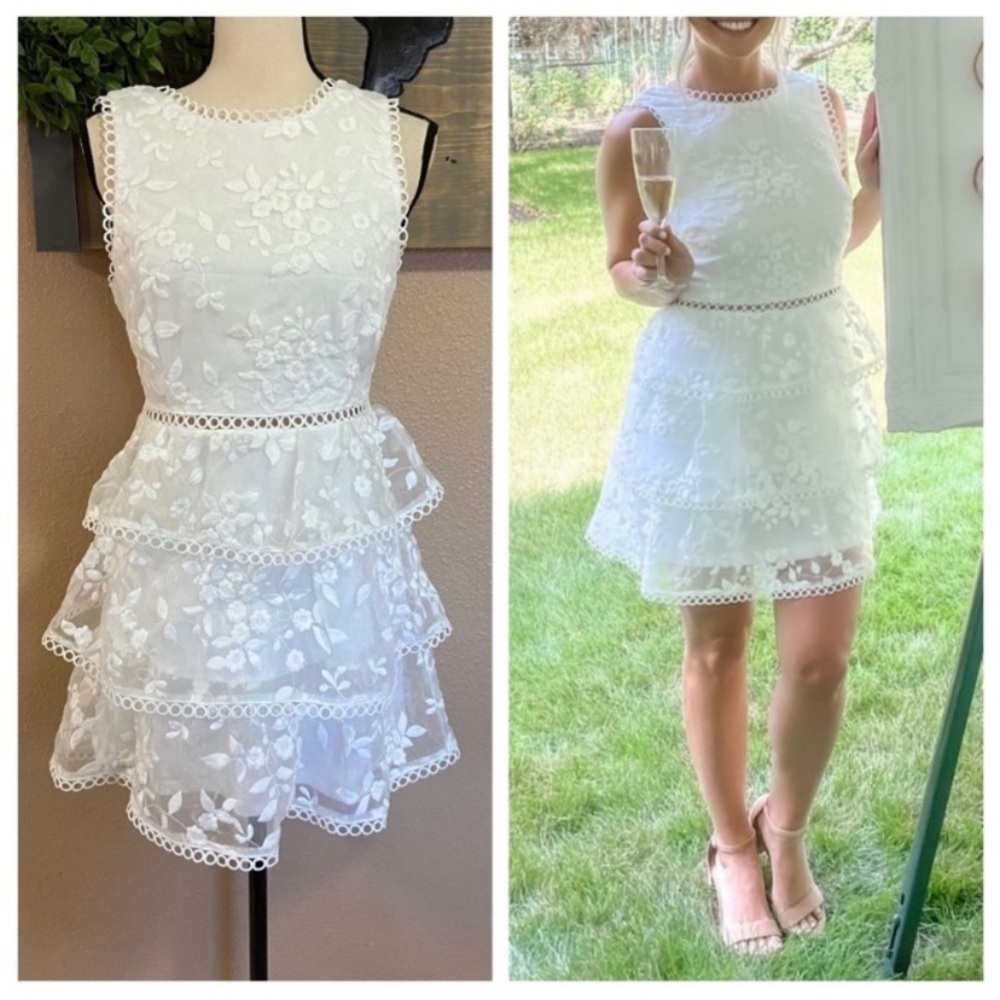 NWOT Lulus Look So Sweet White Floral Embroidered Organza Mini Dress